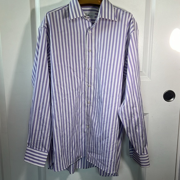 Vtg FRED HAYMAN lavender purple white stripe button down shirt size 42 dapper - Picture 2 of 7